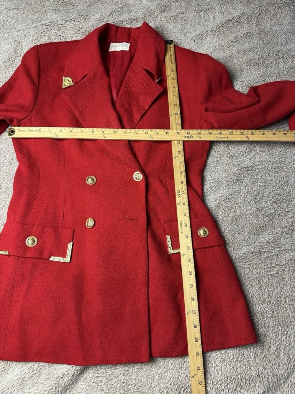 VTG Alberto Makali Red Power Blazer Jacket Gold Greek Key Lion Sunburst Size 14 - Picture 5 of 14